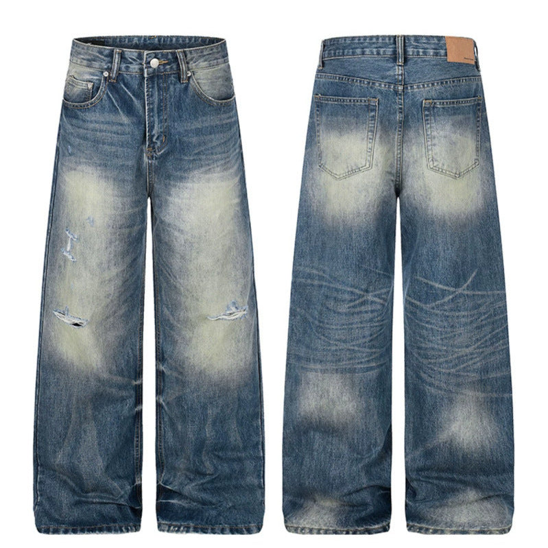 Damen Hochgeschnittene Jeans mit weitem Bein, Used‑Waschung und Destroyed‑Details Drune
