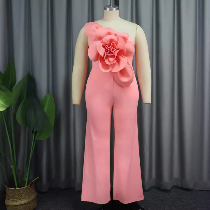 Damen eleganter Overall mit großem Blumenakzent Drune