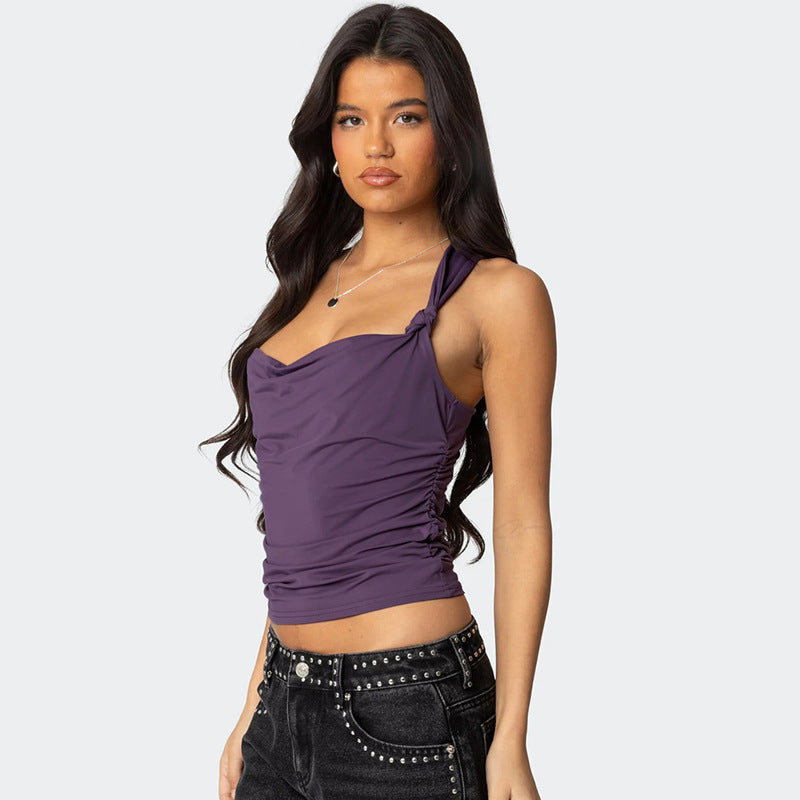 Damen modisches Top mit Knoten-Detail und Raffungen Drune