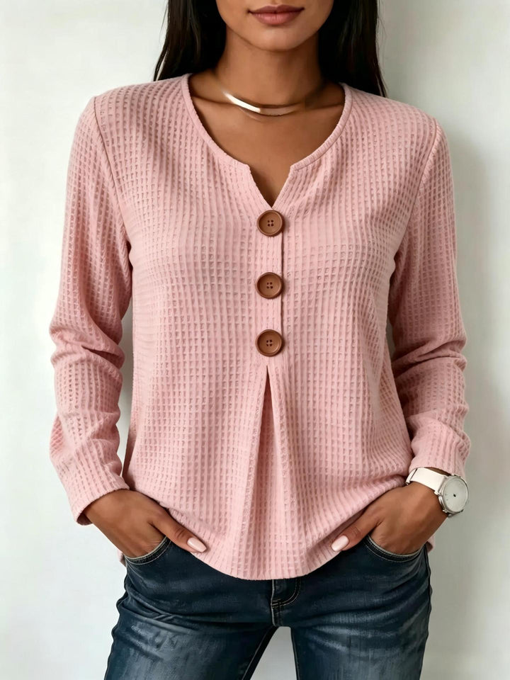 Damen Modisches Langarmshirt mit Knopfdetails Drune
