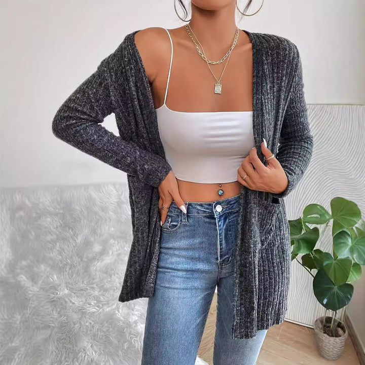 Damen Strickjacke mit vertikalem Rippmuster und praktischen Taschen Drune