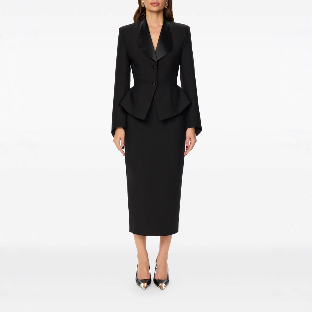 Damen Taillierter Blazer mit Schößchen Satin‑Schalkragen und schlanker Silhouette Drune