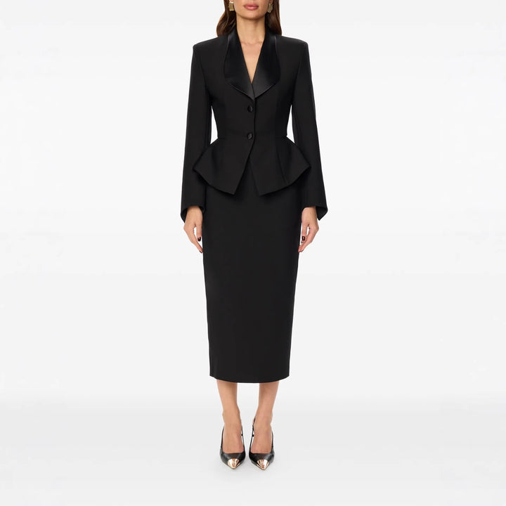 Damen Taillierter Blazer mit Schößchen Satin‑Schalkragen und schlanker Silhouette Drune