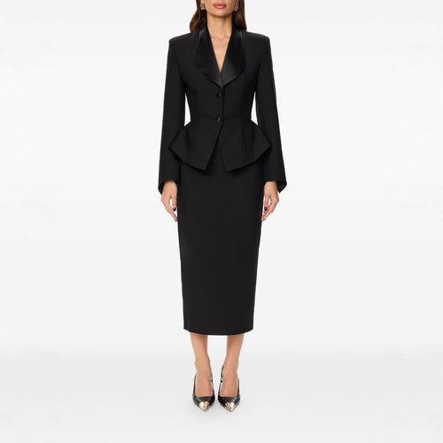 Damen Taillierter Blazer mit Schößchen Satin‑Schalkragen und schlanker Silhouette Drune