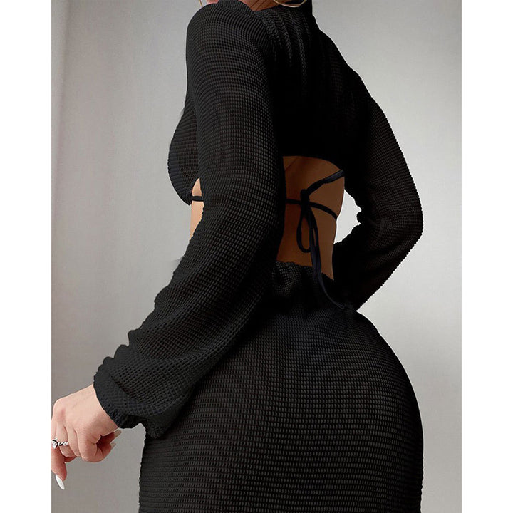 Damen Cut-Out Minikleid mit langen Ärmeln und Knotendetail Drune