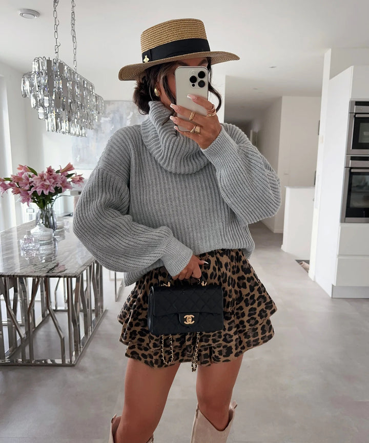 Damen Grobstrickpullover mit hohem Kragen und weit geschnittenen Ärmeln Drune