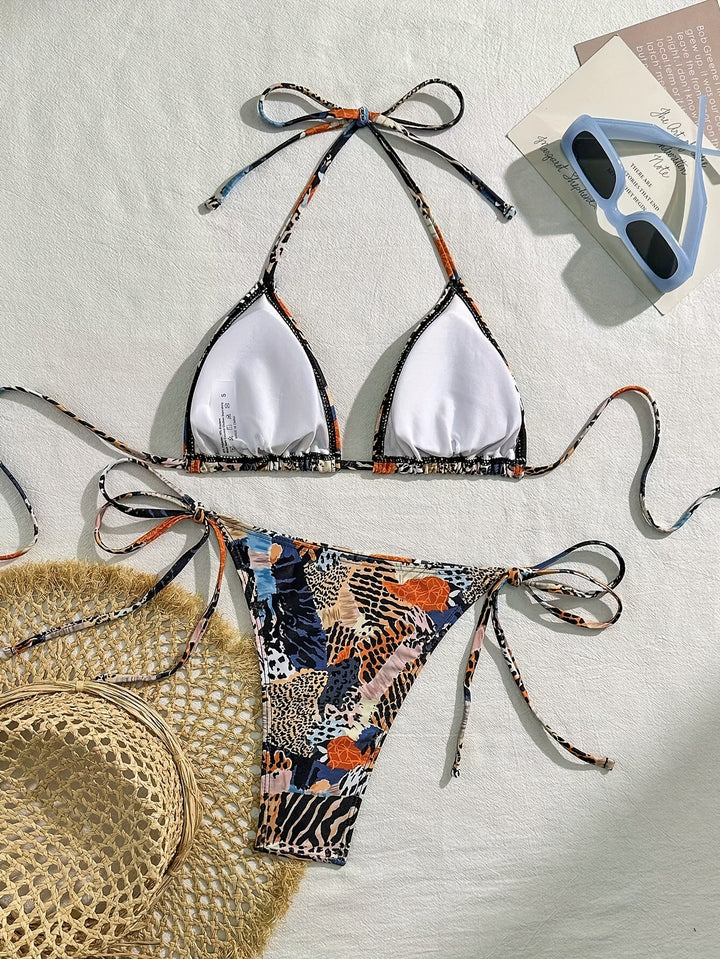 Damen Bandeau-Bikini mit verstellbaren Trägern und animalischem Muster Drune