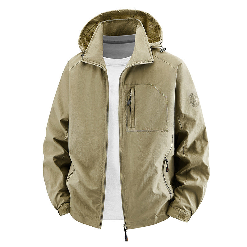 Unisex nan leichte wasserdichte Outdoorjacke mit Kapuze und wasserdichten Reißverschlusstaschen Drune