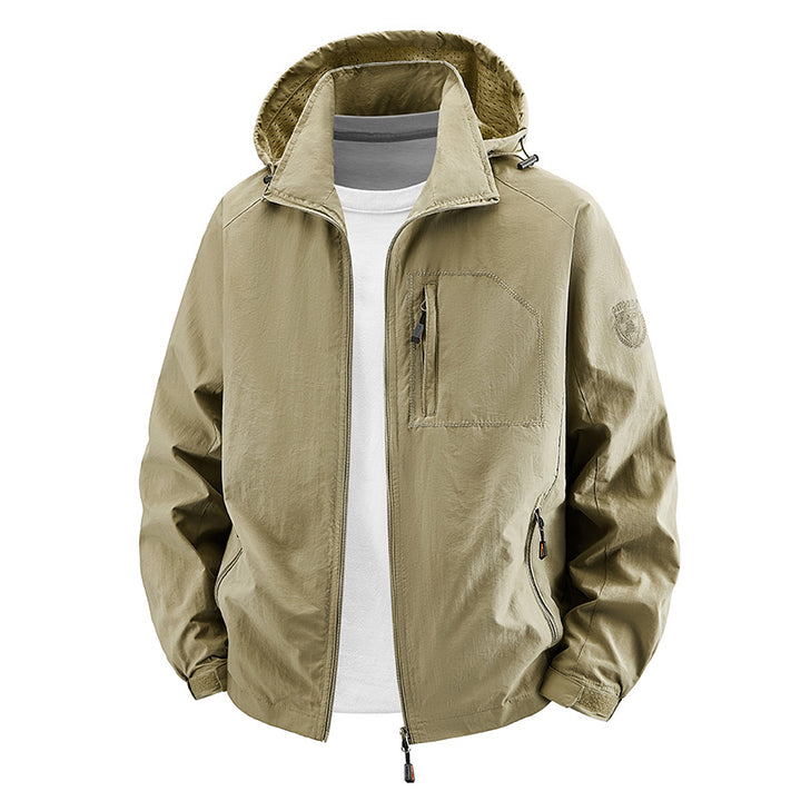 Unisex nan leichte wasserdichte Outdoorjacke mit Kapuze und wasserdichten Reißverschlusstaschen Drune