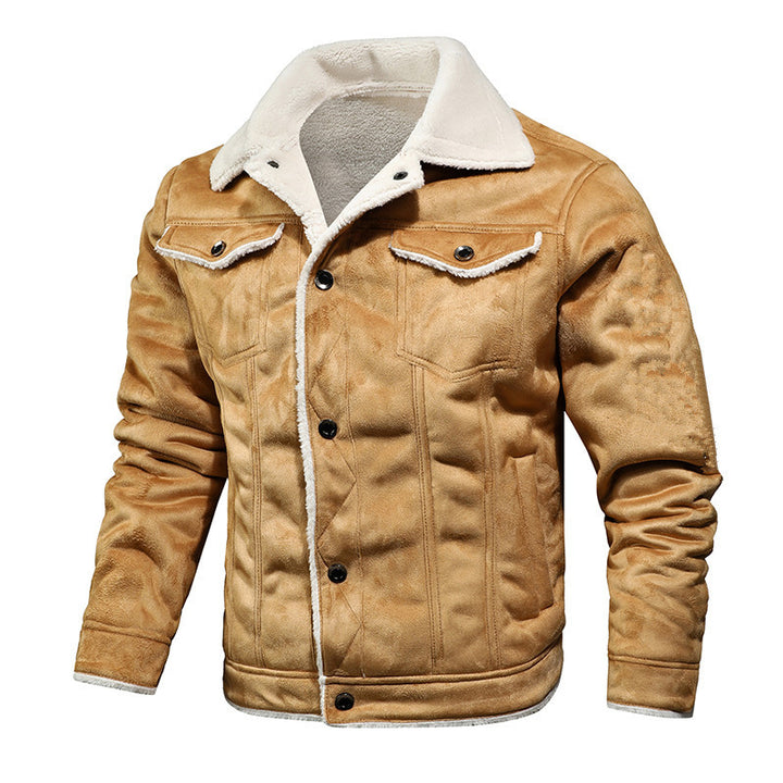 Herren Truckerjacke aus Velours-Kunstleder mit Teddy-Innenfutter Drune