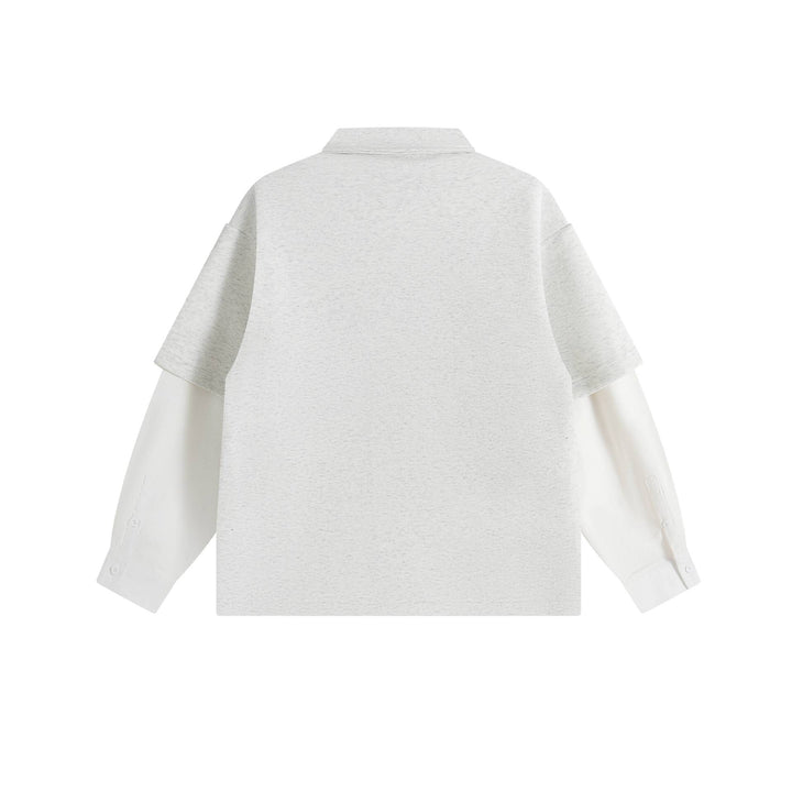 Damen Lagenlook-Sweatshirt mit Polokragen und aufgesetzten Stick-Patches Drune