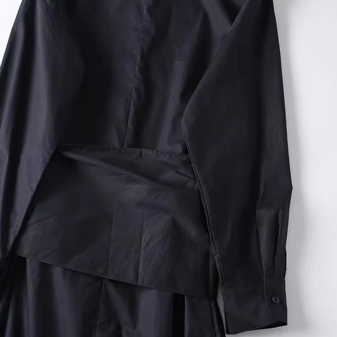 Damen Oversize-Hemdblusenkleid mit seitlichem Knotengürtel und Midilänge Drune