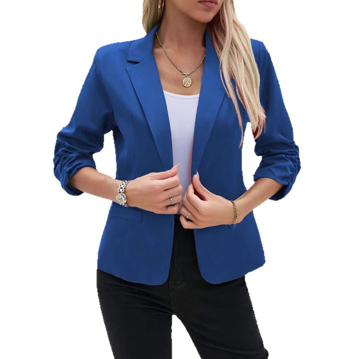Damen Figurschmeichelnder Blazer mit gerafften Dreiviertelärmeln und schmalem Revers Drune