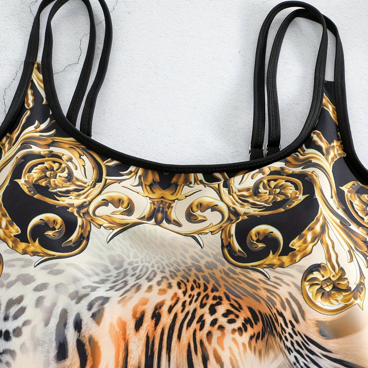Damen Sportliches Tankini-Set mit modischem Animal-Print und Boxershorts Drune