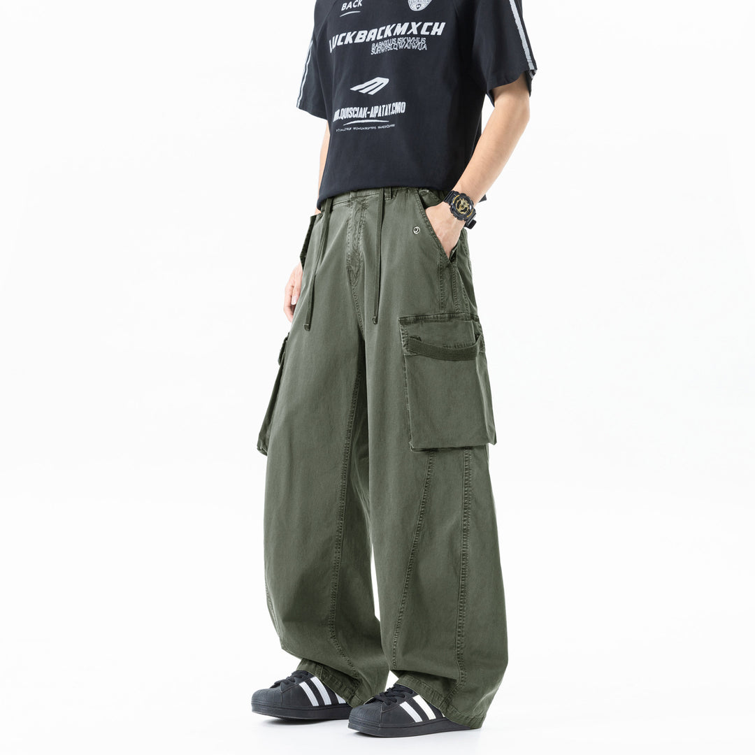Herren Weite Cargo-Bundfaltenhose mit Tunnelzug und großen Klappentaschen Drune