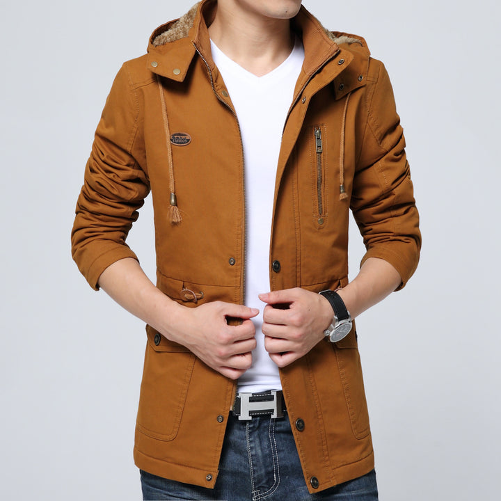 Herren leichter Utility-Parka mit Kapuze, Teddyfutter im Kragen und vertikaler Reißverschlusstasche Drune