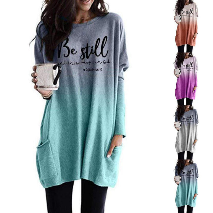 Damen Oversize Druck Tunika mit Rundhalsausschnitt, Seitentaschen und Ombre-Gradient-Druce