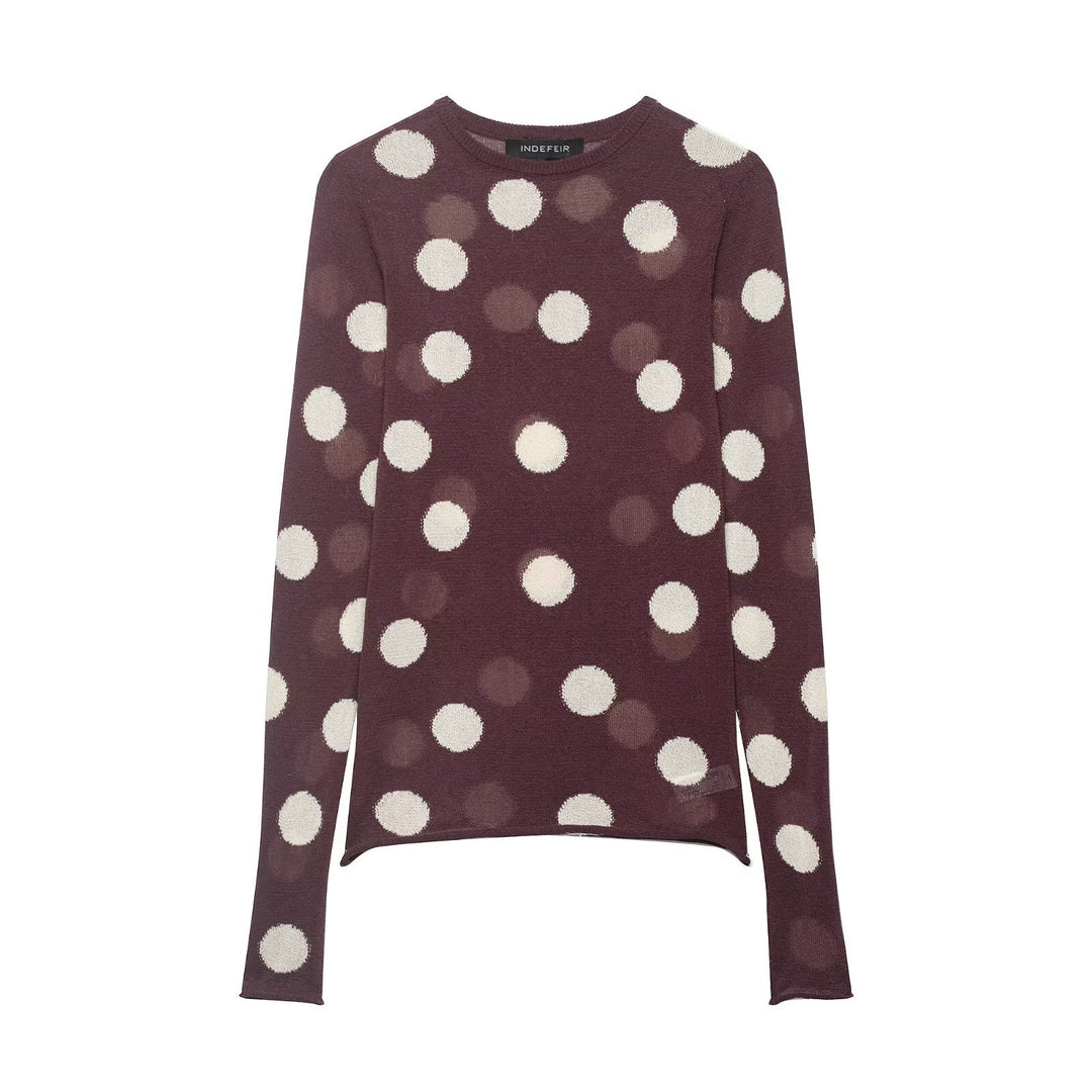 Damen Leichter Polka-Dot Feinstrickpullover mit Rundhals und Relaxed-Schnitt Drune