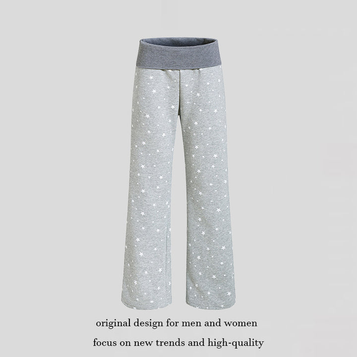 Damen Lounge-Hose mit weitem Bein, hohem Rippbund und Sternenprint Drune
