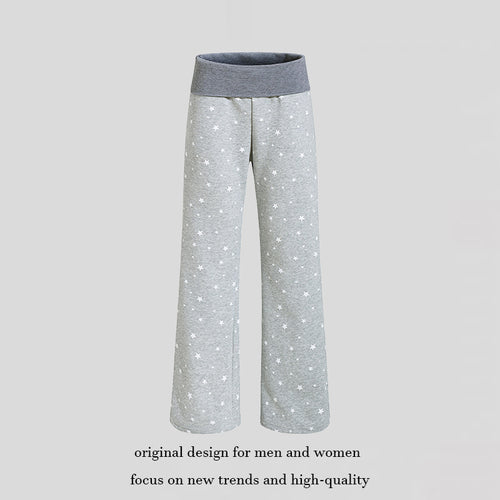Damen Lounge-Hose mit weitem Bein, hohem Rippbund und Sternenprint Drune