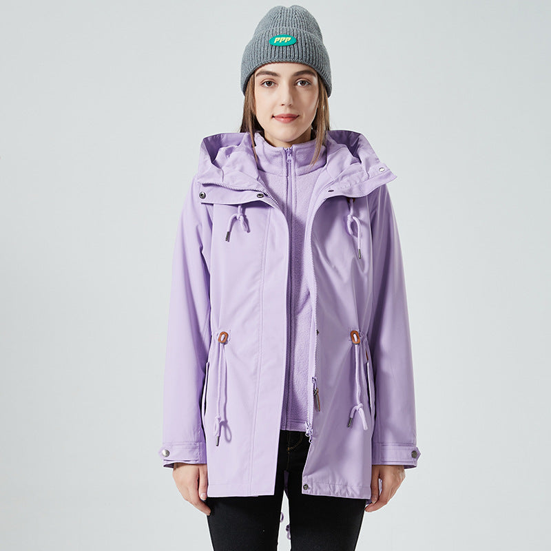 Damen Wasserabweisende taillierte Parka-Jacke mit Kapuze und Kordelzug Drune