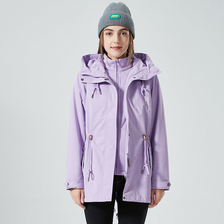 Damen Wasserabweisende taillierte Parka-Jacke mit Kapuze und Kordelzug Drune
