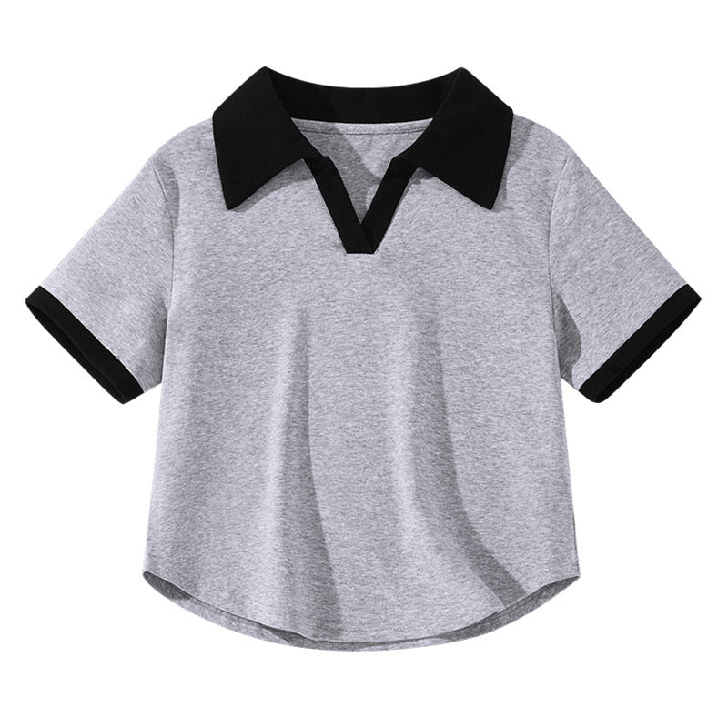 Damen Chic Farbblock Polo Top Drune