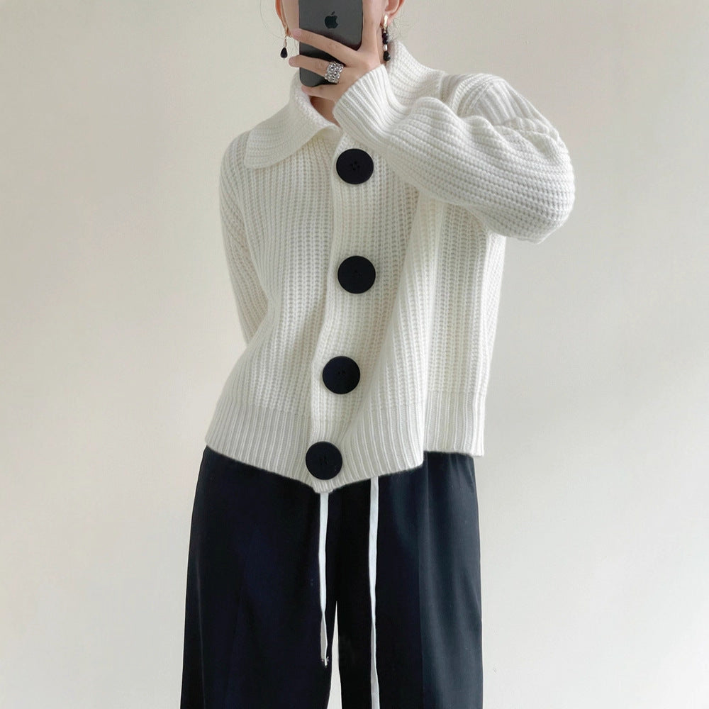 Damen Kuschelige Strickjacke mit großen Knöpfen Drune