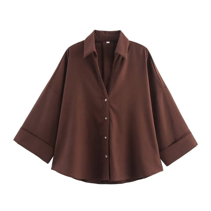 Damen nan lockere oversized Hemdbluse mit weitem Kragen und Dreiviertelärmeln Drune