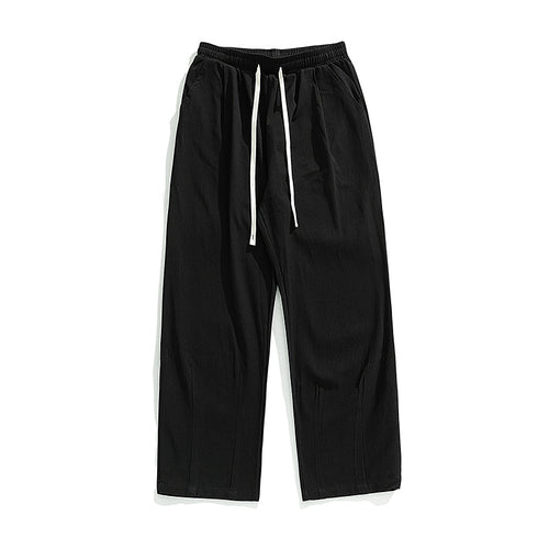 Unisex Leichte Leinenoptik-Loungehose mit elastischem Bund, geradem Palazzoschnitt und kontrastierendem Kordelzug Drune