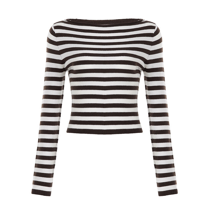 Damen Maritimes Ripp-Cropped-Top mit U-Boot-Ausschnitt Drune