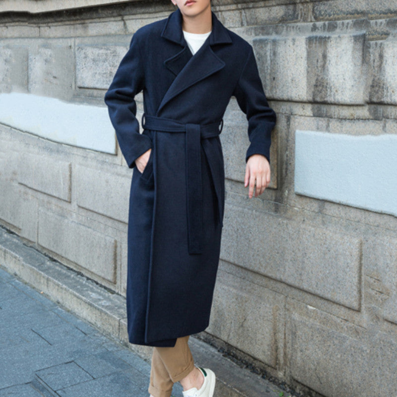 Herren Maxilanger Wollmix-Übermantel mit minimalistischer Silhouette und verdeckter Knopfleiste Drune