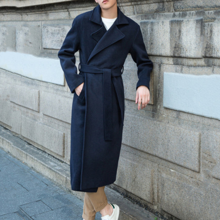 Herren Maxilanger Wollmix-Übermantel mit minimalistischer Silhouette und verdeckter Knopfleiste Drune