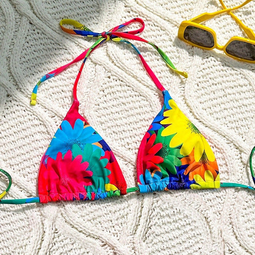 Damen Triangel-Bikini mit floralem Rüschen-Design Drune