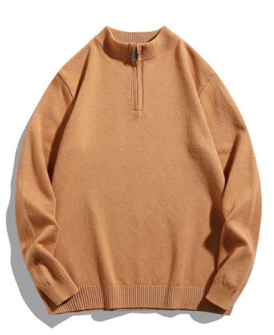Herren Feinstrick-Halbzippullover in Merino‑Optik mit Stehkragen und gerippten Bündchen Drune