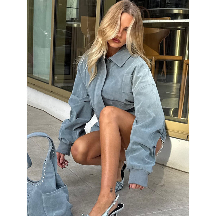 Damen Oversized Kunstlederjacke mit lässigem Schnitt und praktischen Taschen Drune