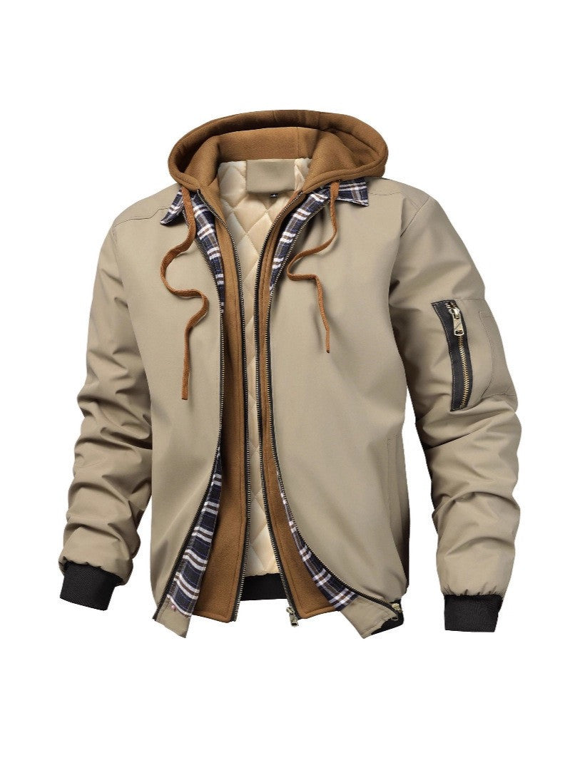 Herren Layered Bomberjacke mit Kapuzen-Inlay, gesteppter Innenweste und Ärmeltasche Drune