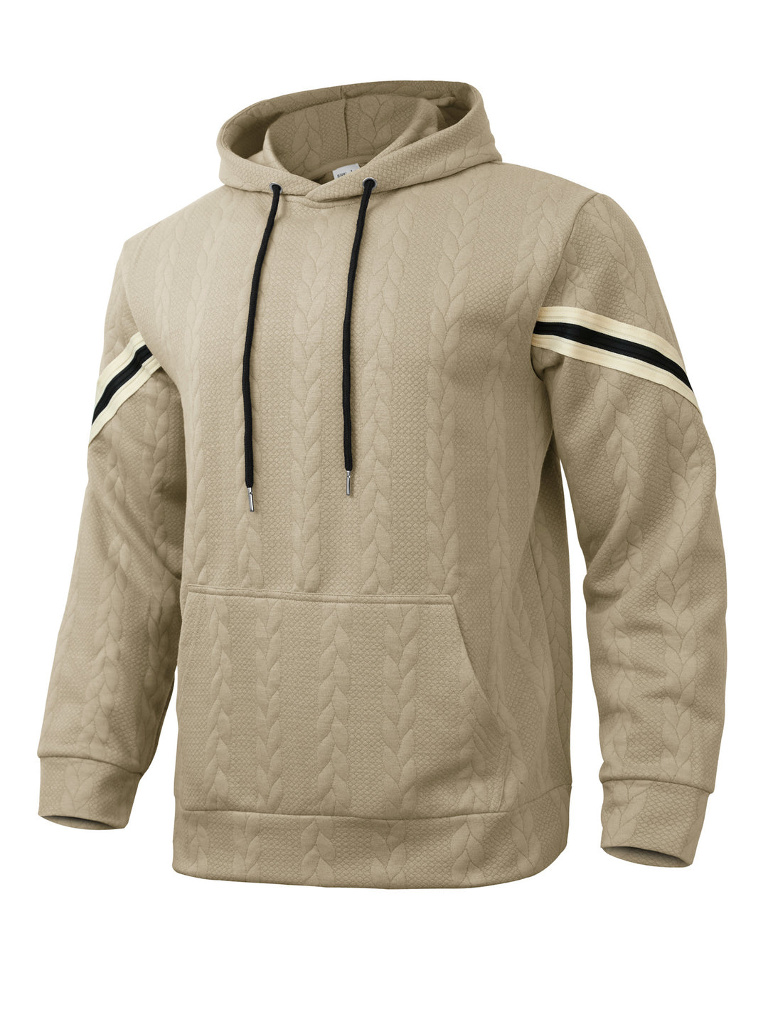 Herren Kabelstruktur-Kapuzenpullover mit Kängurutasche und Kontraststreifen Drune