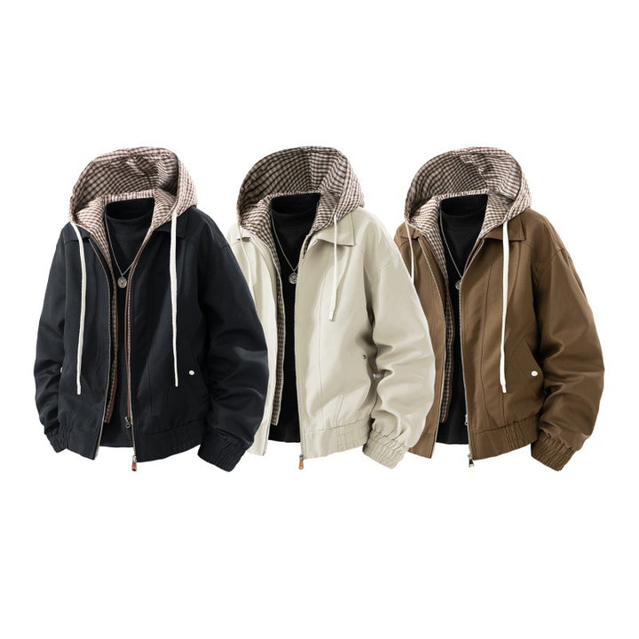 Herren winddichte Kapuzenjacke im Layer-Look mit gestreiftem Innenfutter und elastischem Saum Drune