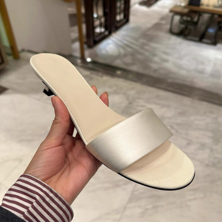 Damen elegante Slides mit breitem Satin-Riemen und komfortablem Fußbett Drune