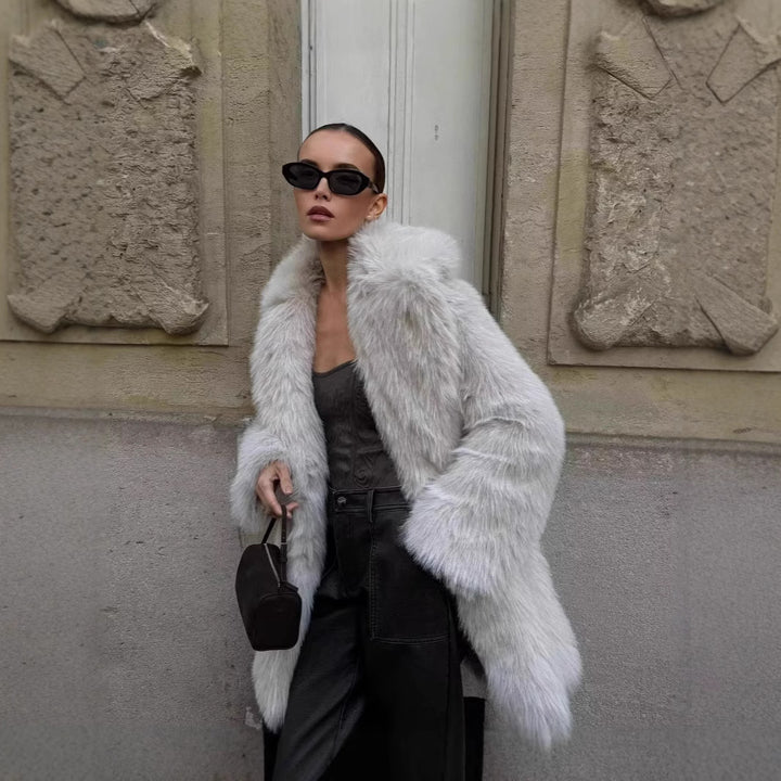 Damen Langfloriger Oversize Kunstpelz‑Mantel mit Boxy‑Silhouette und offenem Schnitt Drune