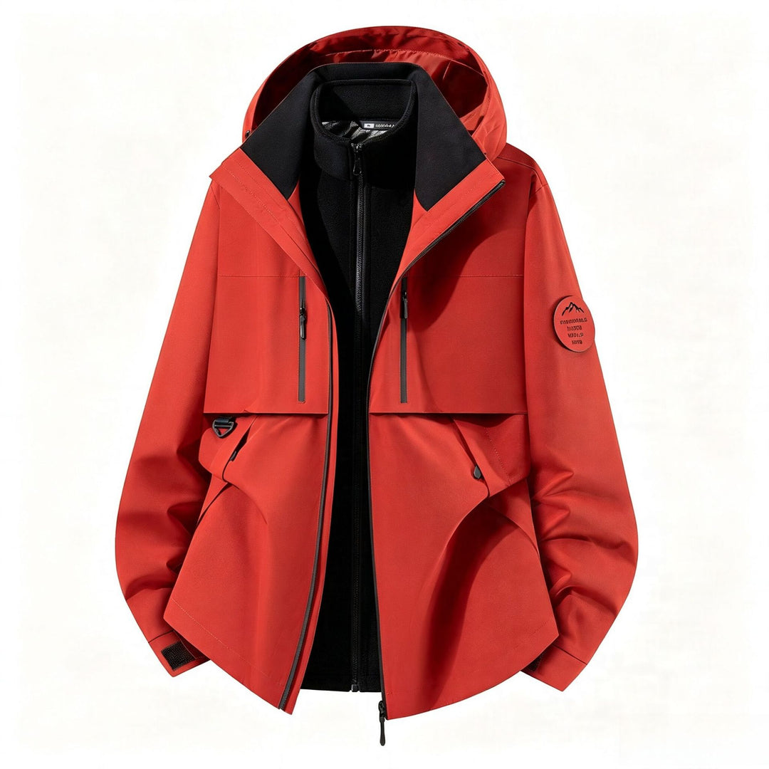 Herren dreilagige Softshell-Outdoorjacke mit herausnehmbarem Fleecefutter und Kapuze Drune