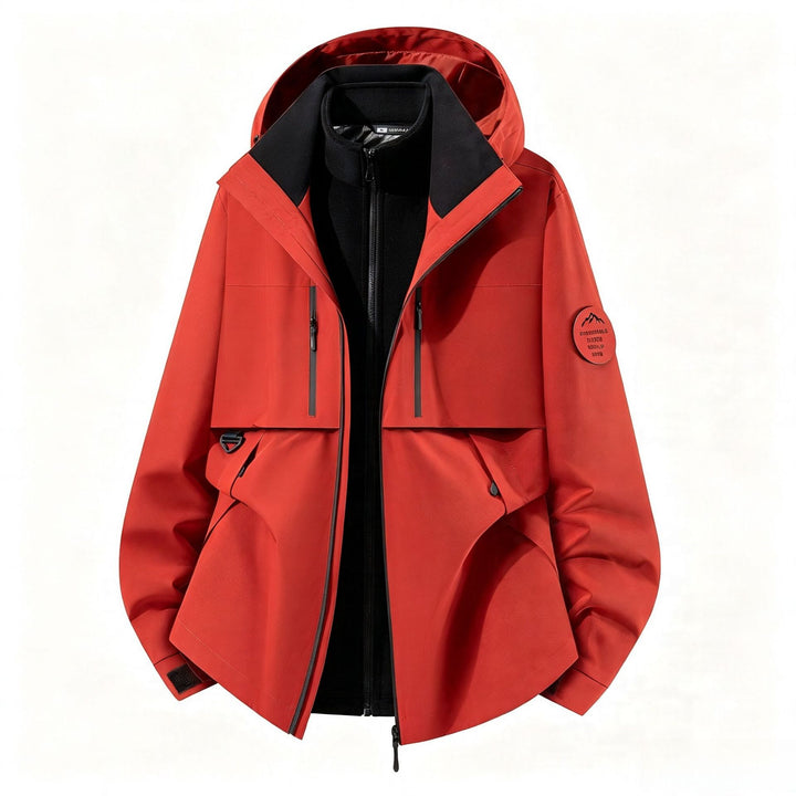 Herren dreilagige Softshell-Outdoorjacke mit herausnehmbarem Fleecefutter und Kapuze Drune