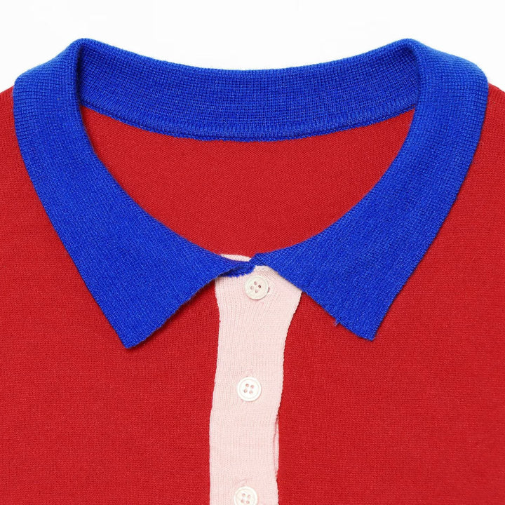 Damen Feinstrick-Poloshirt mit Kontrastkragen und verdeckter Knopfleiste Drune