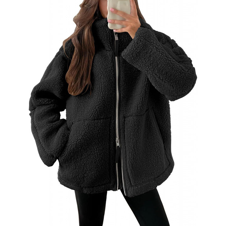 Damen Kuschelige Teddyfelljacke mit hohen Kragen und Reißverschluss Drune