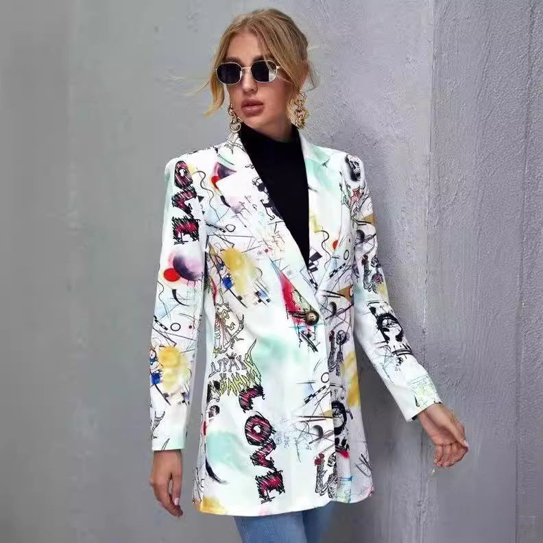 Damen Modische Blazerjacke mit aufregendem Comic-Design und lässigem Schnitt Drune