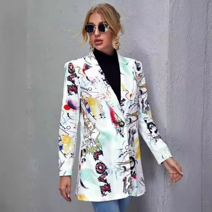Damen Modische Blazerjacke mit aufregendem Comic-Design und lässigem Schnitt Drune