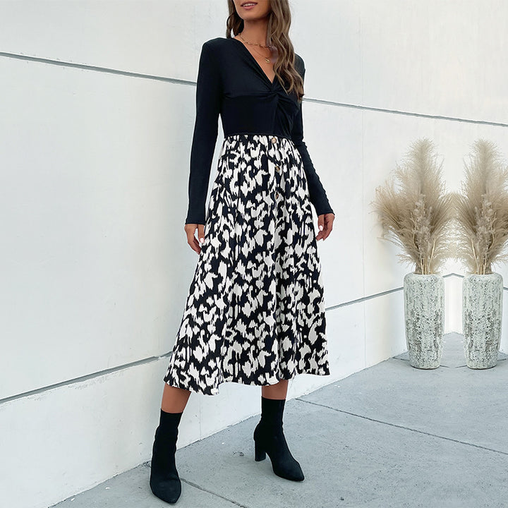 Damen Elegantes Wickelkleid mit langem Arm und floralem Rock Drune