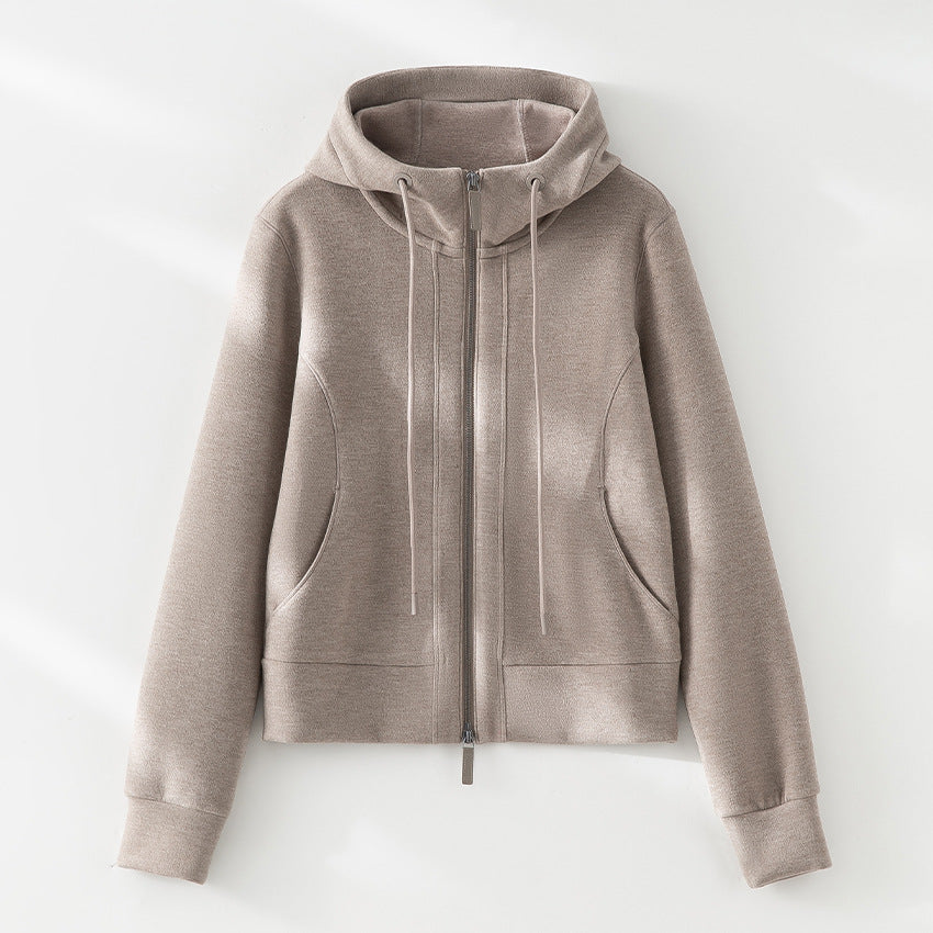 Damen Kurze Kapuzen-Sweatjacke mit Zwei-Wege-Reißverschluss und Kängurutaschen Drune