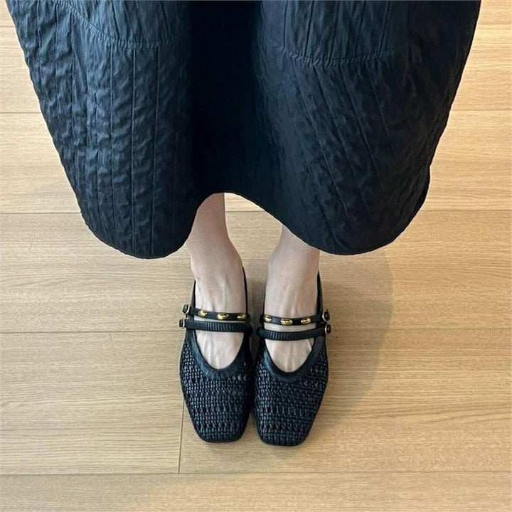 Damen Geflochtene Mule-Slipper mit quadratischer Zehenpartie und doppelt verstellbarem Riemen Drune